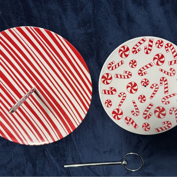 2 Tier Stacked Christmas Holiday Cookie Cake Pastry Tray Candy Cane Cooking - Picture 3 of 3